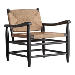 Sillón Dalvik de estilo contemporáneo fabricado en madera de caucho en color negro combinado con cuerda en color marrón claro.