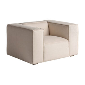 Sillón Krakau de estilo art deco fabricado en madera de fresno en color marrón combinado con algodón en color beige y lino en color beige. Producto desmontable.