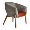 Sillón neive de estilo vintage fabricado en madera de fresno en color gris combinado con poliéster y piel.