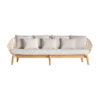 Sofá Plissé rattan de estilo nórdico fabricado en madera de mahogany en color marrón combinado con ratán y algodón. Producto desenfundable.