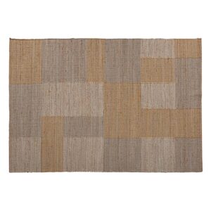 Alfombra Takara de estilo clásico fabricado en yute en color gris combinado con algodón en color ocre en color beige.