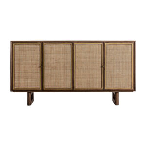 Aparador gondorf de estilo nórdico fabricado en madera de mango en color marrón combinado con cáñamo. Producto desmontable.