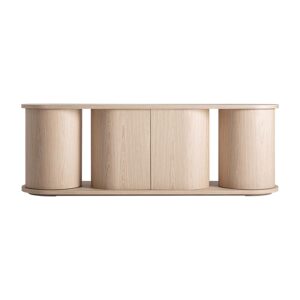 Aparador Kharj de estilo art deco fabricado en madera roble en color beige.