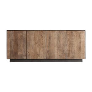 Aparador Krefeld de estilo art deco fabricado en madera de mango en color marrón combinado con hierro en color negro.