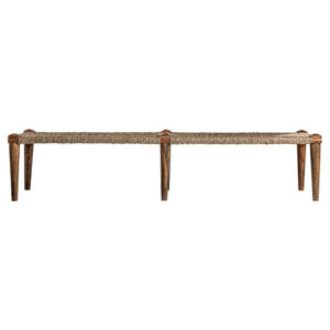 Banco Tassarolo de estilo étnico fabricado en yute en color marrón combinado con madera de mango. Producto desmontable.