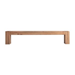 Banco Truel de estilo clásico fabricado en madera de pino reciclado en color marrón con acabado envejecido.