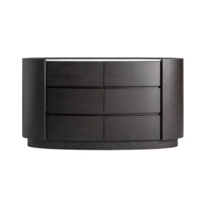 Cómoda Isola de estilo contemporáneo fabricado en madera contrachapada en color negro combinado con chapa de roble en color negra y piedra sinterizada en color blanco.