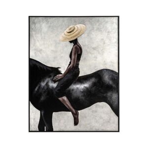 Cuadro Adonis de estilo contemporáneo fabricado en lienzo en color tonos oscuros con acabado artesanal combinado con madera de pino en color negro.