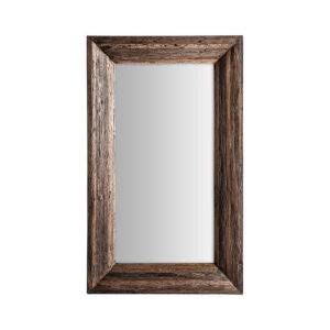 Espejo toigne de estilo contemporáneo fabricado en madera tropical en color marrón con acabado envejecido combinado con espejo.