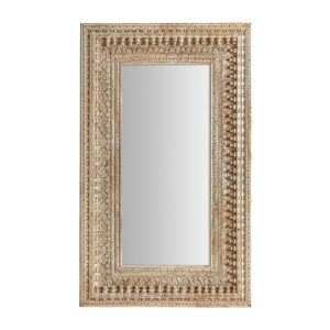 Espejo Vouxell de estilo étnico fabricado en madera de mango en color marrón combinado con espejo.