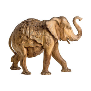 Figura decorativa Elephant de estilo étnico fabricado en madera tropical en color marrón con acabado envejecido.