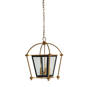 Lámpara de colgar de estilo art deco fabricado en hierro en color negro combinado con cristal en color oro. Producto desmontable.