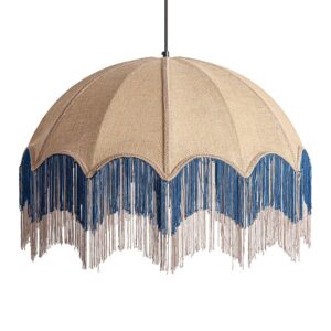 Lámpara de colgar Lashem de estilo provenzal fabricado en yute en color beige combinado con acrílico en color azul y hierro en color marrón.