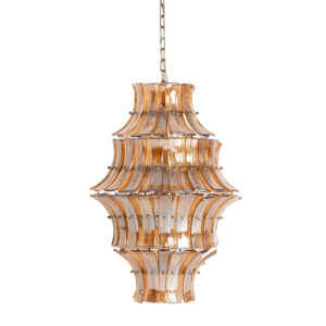 Lámpara de colgar Lierna de estilo vintage fabricado en cristal en color marrón combinado con hierro en color cobre. Producto desmontable.