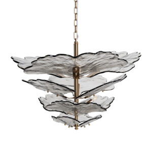 Lámpara de colgar Mezzola de estilo vintage fabricado en cristal en color gris combinado con hierro en color cobre. Producto desmontable.