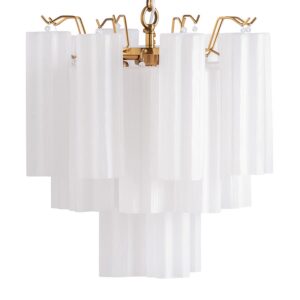 Lámpara de colgar Palesha de estilo art deco fabricado en cristal en color blanco combinado con acero en color bronce. Producto desmontable.