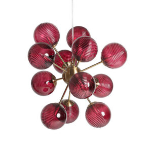 Lámpara de colgar Rubra de estilo contemporáneo fabricado en cristal en color rojo combinado con acero en color oro. Producto desmontable.