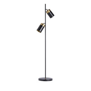 Lámpara de pie de estilo art deco fabricado en hierro en color oro combinado con latón en color negro.