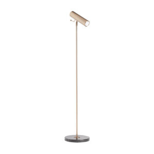 Lámpara de pie de estilo art deco fabricado en hierro en color oro combinado con mármol en color negro.