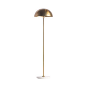 Lámpara de pie de estilo art deco fabricado en hierro en color blanco combinado con mármol en color oro. Producto desmontable.