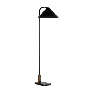 Lámpara de pie Akros de estilo art deco fabricado en hierro en color negro combinado con mármol en color oro.