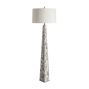 Lámpara de pie Dina de estilo art deco fabricado en mármol en color gris combinado con hierro en color negro y algodón bouclé en color blanco. Producto desmontable.