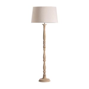 Lámpara de pie Heilbron de estilo rústico fabricado en madera de mango en color marrón claro combinado con algodón en color beige. Producto desmontable.