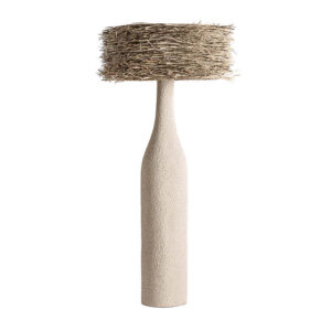Lámpara de pie nyland de estilo rústico fabricado en resina en color crema con acabado rugoso combinado con hierba marina en color marrón. Producto desmontable.