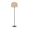 Lámpara de pie plissé rattan de estilo nórdico fabricado en hierro en color negro combinado con ratán en color marrón claro.