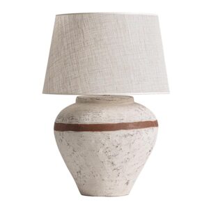Lámpara de sobremesa fabricado en terracota combinado con lino.