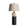 Lámpara de sobremesa Axis de estilo art deco fabricado en mármol en color negro combinado con hierro en color marrón y lino. Producto desmontable.