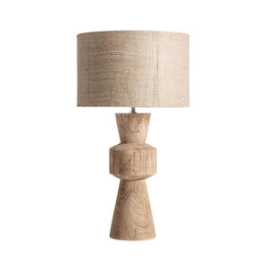 Lámpara de sobremesa Finja de estilo contemporáneo fabricado en madera de mango en color marrón combinado con yute en color marrón. Producto desmontable.