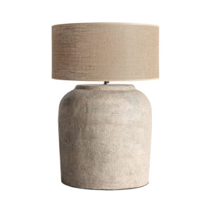 Lámpara de sobremesa Giulia de estilo contemporáneo fabricado en yute en color gris combinado con terracota. Producto desmontable elevable.