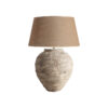 Lámpara de sobremesa Kanlef de estilo provenzal fabricado en cerámica en color beige con acabado envejecido combinado con yute en color marrón.