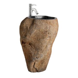 Lavabo Escorpión de estilo vintage fabricado en piedra en color marrón con acabado envejecido.