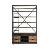 Librería Ivalo de estilo industrial fabricado en madera de pino reciclado en color negro combinado con hierro en color natural. Producto desmontable.