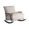 Mecedora zwalm de estilo contemporáneo fabricado en madera de pino en color negro combinado con poliéster en color beige con acabado jaspeado y madera de fresno en color negro.