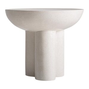 Mesa auxiliar Broich de estilo contemporáneo fabricado en terrazo en color blanco roto.