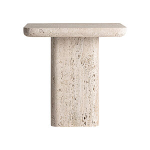 Mesa auxiliar theuville de estilo art deco fabricado en travertino en color beige. Producto desmontable.