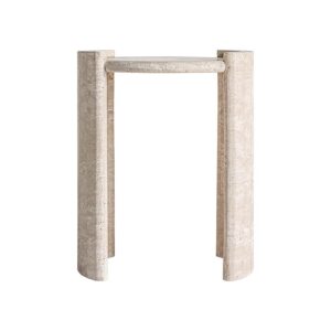 Mesa auxiliar Thiennes de estilo art deco fabricado en travertino en color beige.