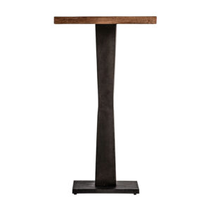 Mesa bar bugle de estilo industrial fabricado en madera de mango en color negro combinado con hierro en color natural. Producto desmontable.