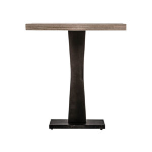 Mesa bar bugle de estilo industrial fabricado en madera de mango en color negro combinado con hierro en color natural. Producto desmontable.