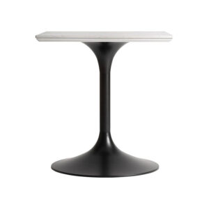 Mesa bar perrier de estilo art deco fabricado en acero en color negro combinado con porcelánico en color blanco. Producto desmontable.