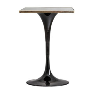 Mesa bar Than de estilo art deco fabricado en acero en color negro combinado con mármol sintético en color negro y granito. Producto desmontable.