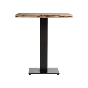 Mesa bar Tinjat de estilo industrial fabricado en madera de acacia en color marrón combinado con hierro en color negro. Producto desmontable.