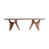 Mesa comedor bilzen de estilo contemporáneo fabricado en chapa de nogal en color marrón con acabado natural combinado con madera dm y fibra de vidrio.