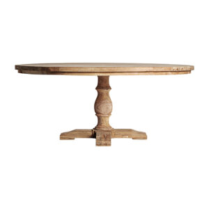 Mesa comedor Gyor de estilo colonial fabricado en madera de teka reciclada en color marrón claro. Producto desmontable.
