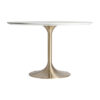 Mesa comedor kelheim de estilo art deco. Fabricado en porcelánico en color gris oro combinado con acero en color oro. Producto desmontable.