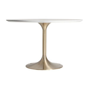 Mesa comedor kelheim de estilo art deco. Fabricado en porcelánico en color gris oro combinado con acero en color oro. Producto desmontable.