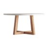 Mesa comedor Koshena de estilo contemporáneo fabricado en hormigón armado en color blanco roto combinado con aluminio en color marrón claro. Producto desmontable.
